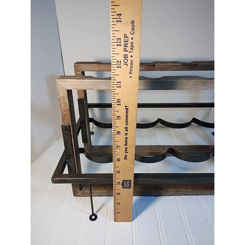 Pottery Barn Wood & Iron Wall Mount Wine Rack 8 Bottles Rustic Farmhouse Cottage
